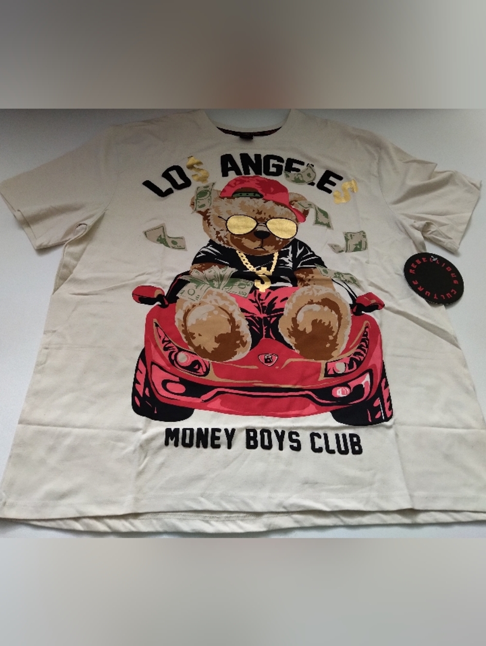 Rebellious Culture Men's Cream Los Angels Money Boys Club Tee Bear New Size XL